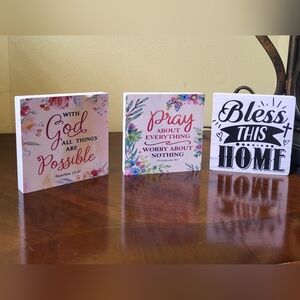 Set of 3 Inspirational Wooden Tabletop Signs - Floral & Black/White